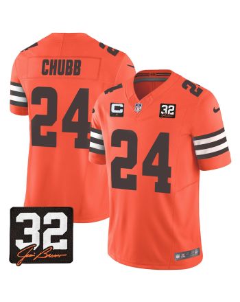 Nick Chubb 24 Cleveland Browns Jim Brown Memorial Patch Game Men Jersey - Orange