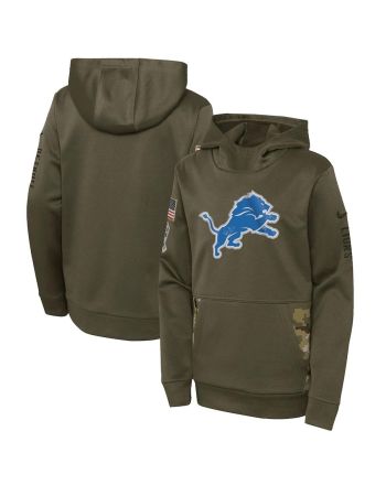 Detroit Lions Youth 2022 Salute To Service Performance Pullover Hoodie - Olive