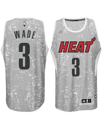 Male Miami Heat 3 Dwyane Wade City Lights Gray Swingman Jersey