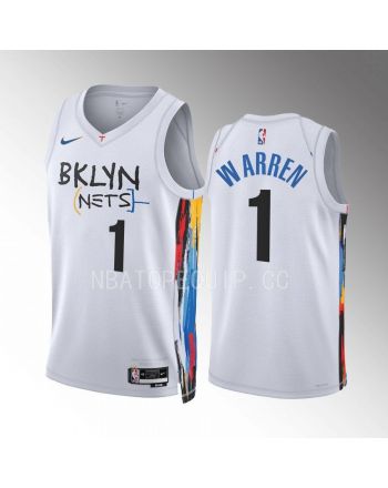 Brooklyn Nets T.J. Warren 1 2022-23 City Edition White Jersey Swingman