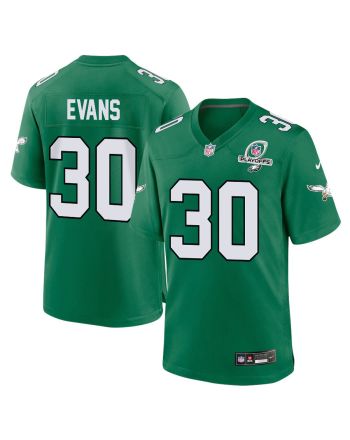 Justin Evans 30 Philadelphia Eagles 2023 Playoffs Patch Alternate Game Men Jersey - Kelly Green