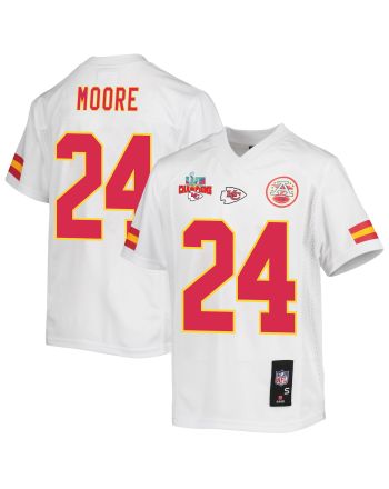 Skyy Moore 24 Kansas City Chiefs Super Bowl LVII Champions 3 Stars Youth Game Jersey - White