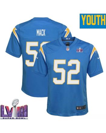 Khalil Mack 52 Los Angeles Chargers Super Bowl LVIII YOUTH Home Game Jersey - Powder Blue