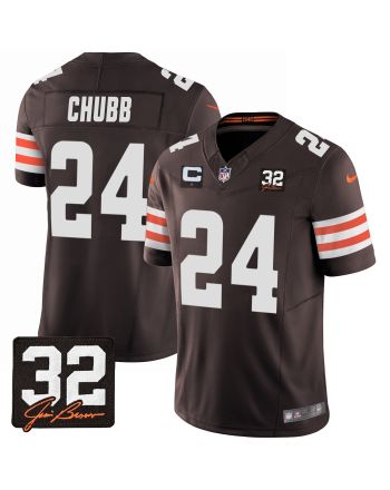 Nick Chubb 24 Cleveland Browns Jim Brown Memorial Patch Game Men Jersey - Brown