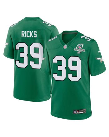 Eli Ricks 39 Philadelphia Eagles 2023 Playoffs Patch Alternate Game Men Jersey - Kelly Green