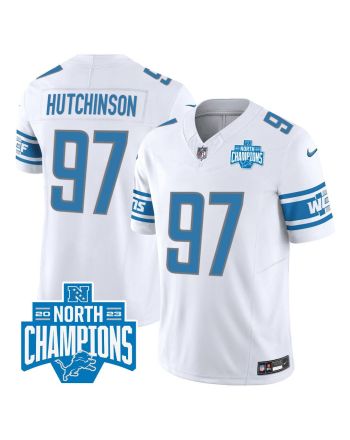 Aidan Hutchinson 97 Detroit Lions 2023 NFC North Division Champions Patch Game Men Jersey - White