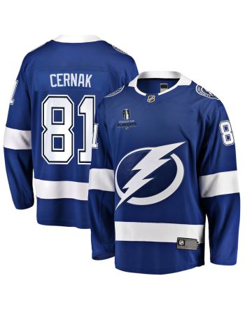 Erik Cernak 81 Tampa Bay Lightning Stanley Cup 2023 Playoffs Patch Home Breakaway Men Jersey - Blue