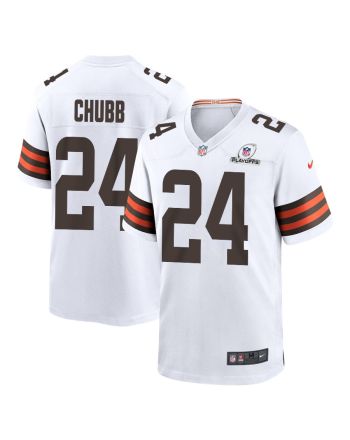 Nick Chubb 24 Cleveland Browns 2023 Playoffs Patch Game Men Jersey - White