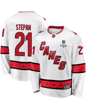 Derek Stepan 21 Carolina Hurricanes Stanley Cup 2023 Playoffs Patch Away Breakaway Men Jersey - White