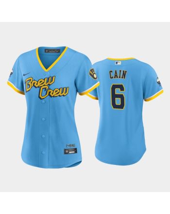 Lorenzo Cain 6 Milwaukee Brewers Lorenzo Cain 2022-23 City Connect Powder Blue Women's Jersey