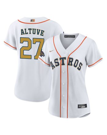 Jose Altuve 27 Houston Astros 2023 Gold Collection Women Jersey - White/Gold