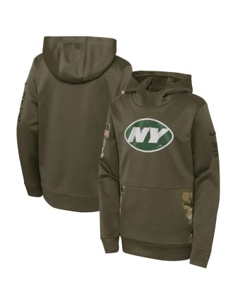 New York Jets Youth 2022 Salute To Service Performance Pullover Hoodie - Olive