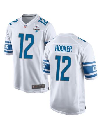 Hendon Hooker 12 Detroit Lions 2023 Playoffs Patch Game Men Jersey - White